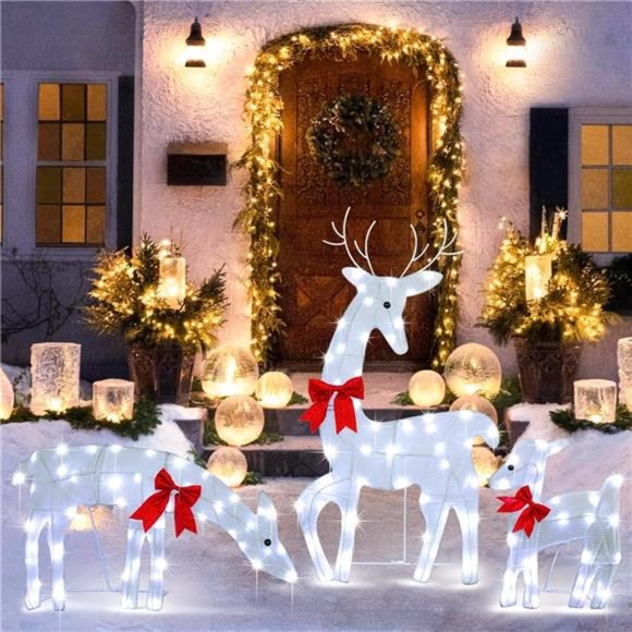 Reindeer Christmas Decoration Lights Up Deer Family, 3-Piece Set 2D Waterproof - Picture 1 of 6